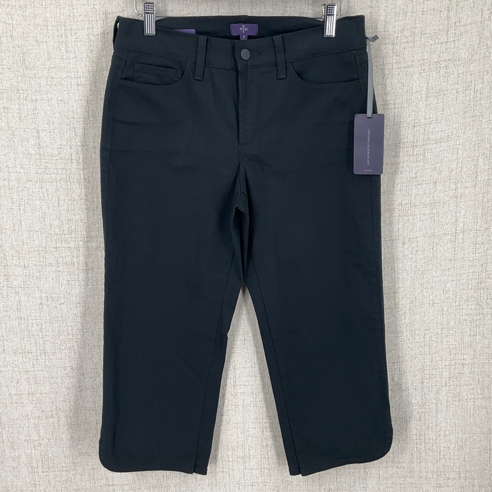 NYDJ Ariel Crop Pants Women Size 4 Black Cotton Stretch Slimming Lift Tuck NEW‎